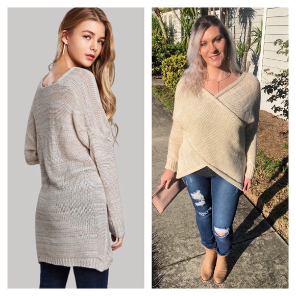 Relaxed Wrap Criss Cross Sweater Cream - Picture 2 of 6